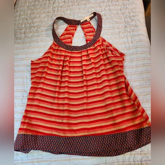 Jenny han Anthropologie Striped Halter Neck 100% Silk Top Sz S - Picture 1 of 7